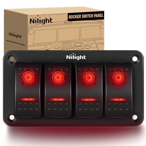Nilight 4 Gang Rocker Switch Panel SPST On Off 5PIN Electrical - Product Imagery