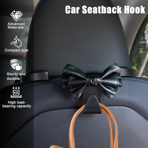 2 PCS Car Seat Headrest Hooks, Cute Bow Purse Hook Hanger for - Product Imagery
