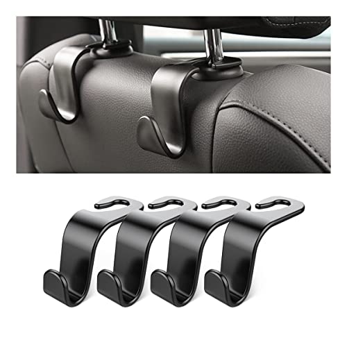 4 Pack Curved Headrest Hooks for Vehicle Seats, Black Style 2 - Product Imagery