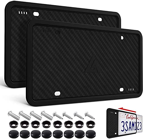 Aujen Silicone License Plate Frames,2 Pack Black Side-Opening - Product Imagery