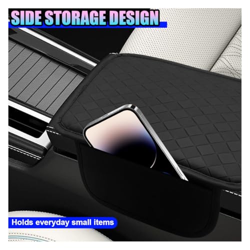 Leather Car Center Console Cover, Armrest Pad Accessory, Black - Product Imagery