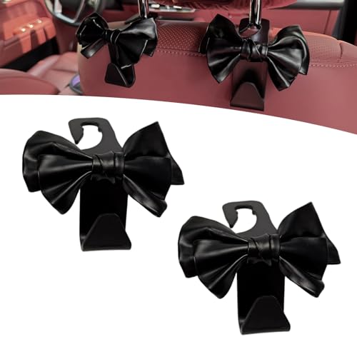 2PCS Car Seat Headrest Hooks, Cute Bow Car Purse Hook, Leather - Product Imagery