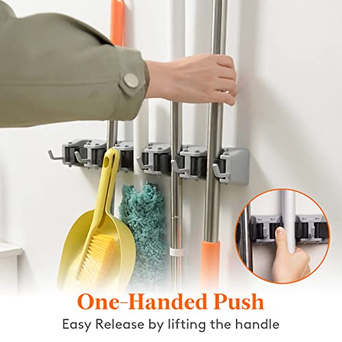 Lifewit Mop and Broom Holder Organizer Wall Hanging Mount, Gray, - Product Imagery