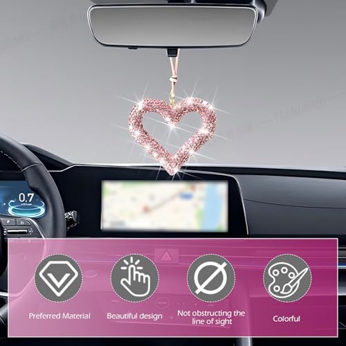 Bling Heart Car Hanging Accessories, Crystal Rhinestone Rear - Product Imagery