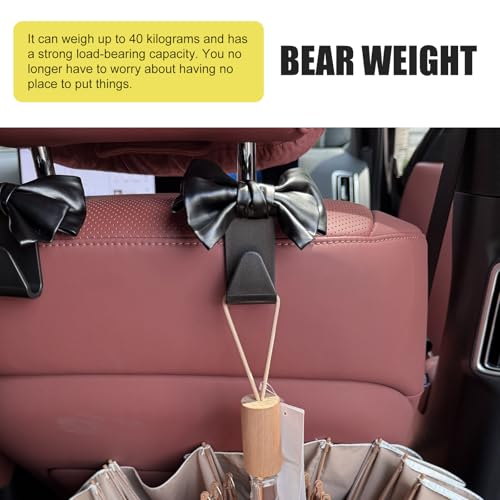 2PCS Car Seat Headrest Hooks, Cute Bow Car Purse Hook, Leather - Product Imagery
