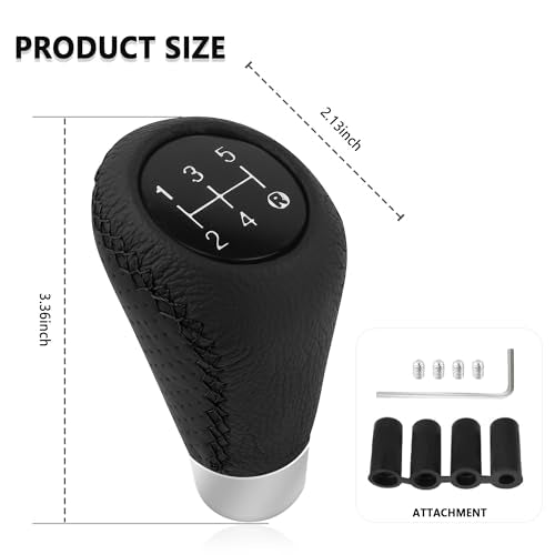 Car Gear Shift Knob with 4 Adaptive Parts,Leather 5 Speed Shift - Product Imagery