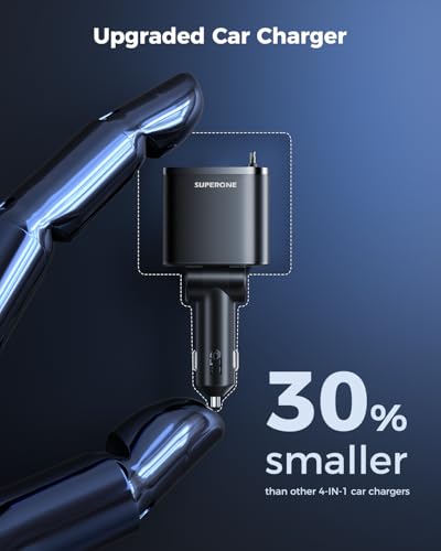 Retractable Car Charger, SUPERONE 99W Car Phone Charger with - Product Imagery