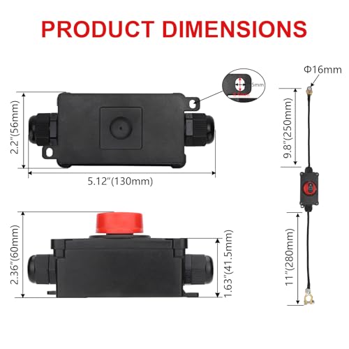 Top Post Battery Disconnect Switch, 100A 12-32V On/Off, - Product Imagery