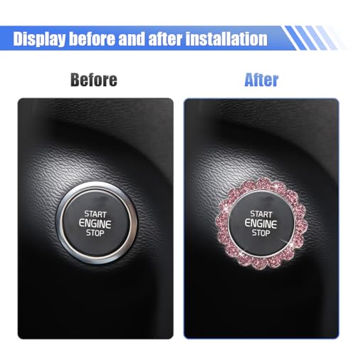 2PCS Bling Flower Car Engine Start Stop Decoration Ring, Pink - Product Imagery