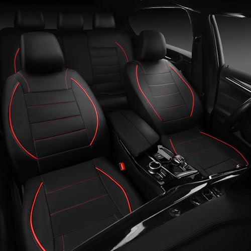 CAR PASS Universal FIT Piping Leather Two Front Seat Covers, - Product Imagery