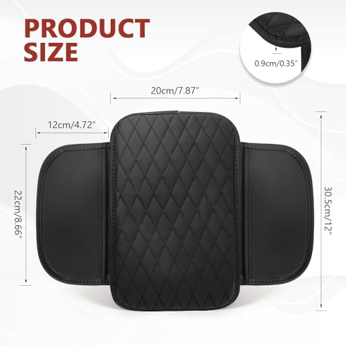 Car Center Console Cover, 12"×7.87" Armrest Cushion Pad (Black) - Product Imagery