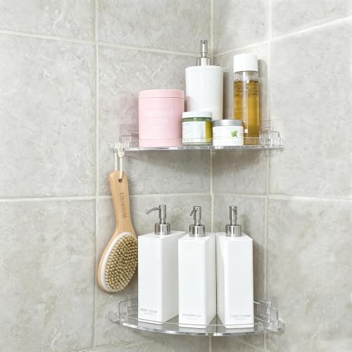 JiePai Adhesive Acrylic Corner Shower Caddy 2 Pack, Rustproof - Product Imagery