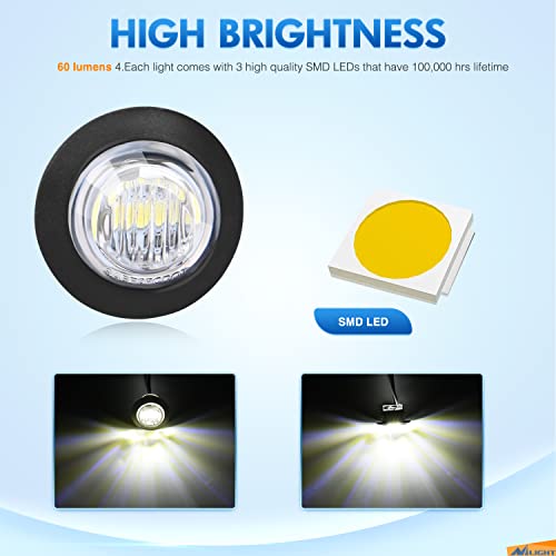 Nilight 3/4" Round LED Clearance Marker Lights,White, 10-Pack - Product Imagery