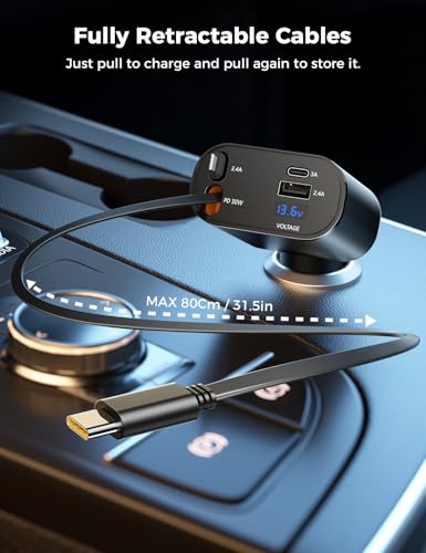 [Upgraded] SUPERONE Retractable Car Charger 4 in 1 Fast Phone - Product Imagery