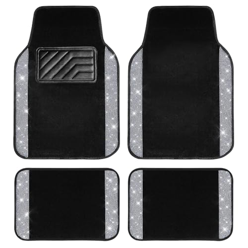 CAR PASS Bling Diamond Car Floor Mats, Shining Rhinestone Carpet - Product Imagery