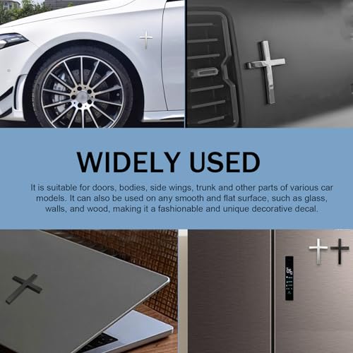 Metal Cross Badge Decal, 2.5"×1.8" Alloy 3D Cross Auto Decal, - Product Imagery