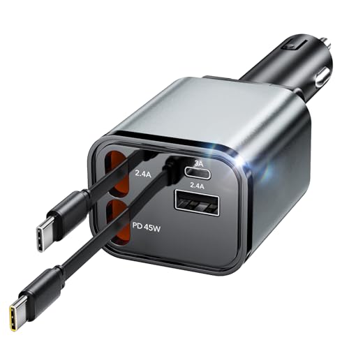Retractable Car Charger,75W Car Phone Charger USB C Fast Charge - Product Imagery