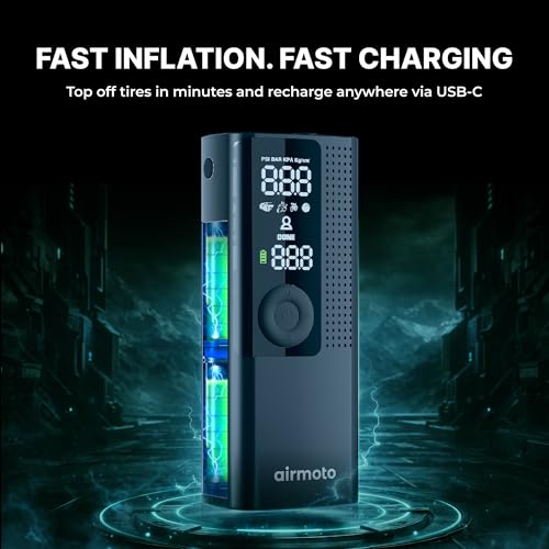 Airmoto Tire Inflator Portable Air Compressor for Cars, Bikes - Product Imagery