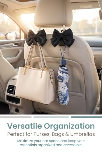 2 PCS Car Headrest Hook with Bow, Rear Car Seat Storage Hook, - Product Imagery
