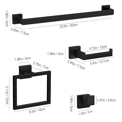 10-Pieces Matte Black Bathroom Accessories Set 23.6 Inch Towel - Product Imagery