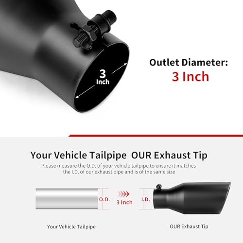 Richeer 3” Inlet Exhaust Tip, 5” Outlet 12” Length Stainless - Product Imagery