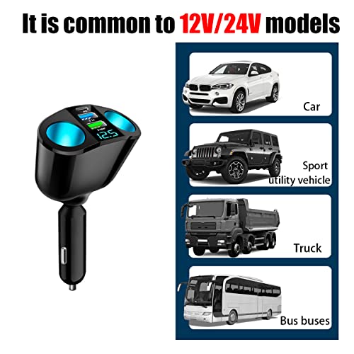 Ankuee 12V/24V Car Cigarette Lighter Splitter with USB-C - Product Imagery