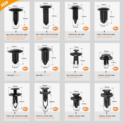 GOOACC 240PCS Bumper Retainer Clips Car Plastic Rivets Fasteners - Product Imagery