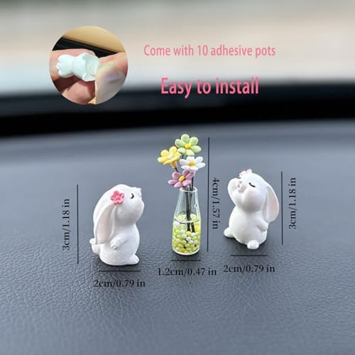 Cute Rabbit Car Dashboard Accessories Flowers Rear View Mirror - Product Imagery