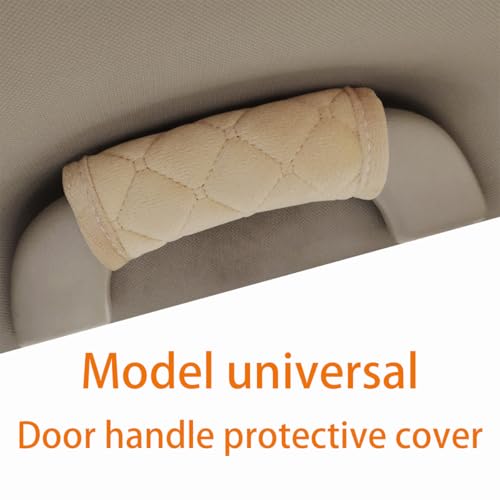 2PCS Car Grab Handle Covers Velvet Door Pull Protectors Beige - Product Imagery