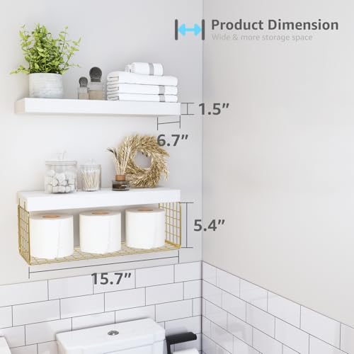 QEEIG Bathroom Shelves Over Toilet Wall (White and Gold, Set of - Product Imagery