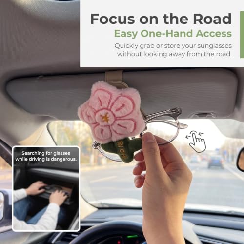 Rich Floral Sunglasses Holder for Car Visor, Cute Eyeglass - Product Imagery