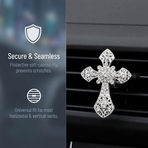 Bling Car Air Vent Clip, Crystal Cross Rhinestone Vent Trim Clips - Product Imagery