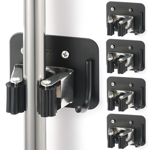Broom Holder Wall Mount Rack, 304 Stainless Steel Mop and Tool - Product Imagery