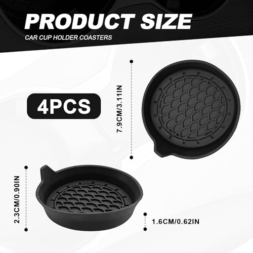 4-Pack Universal Cup Holder Coasters, Black Silicone Inserts - - Product Imagery