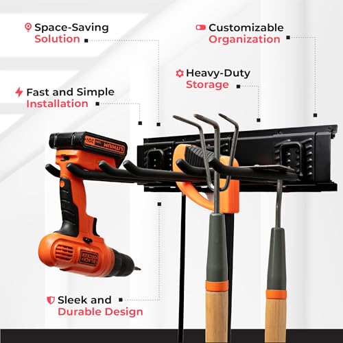 TIDYME Garage Tool Organizer Wall Mount, 48", 3 Racks 6 Hooks, - Product Imagery