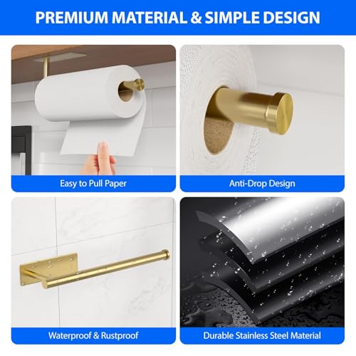 Paper Towel Holder Under Cabinet, Self-Adhesive,No Drilling, - Product Imagery