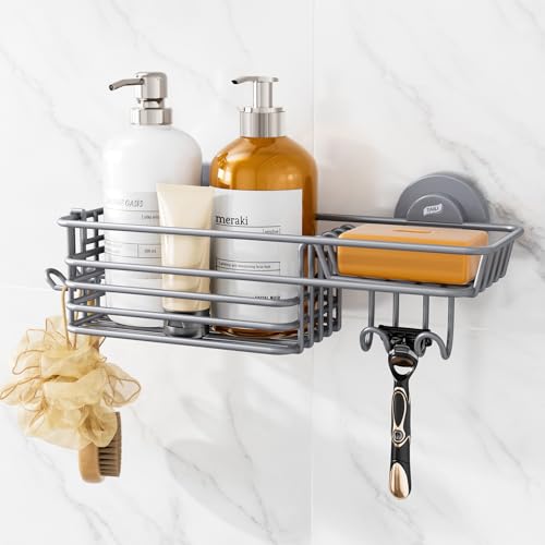 TAILI Shower Caddy Suction Cup with Hooks with Hooks, Grey - Product Imagery