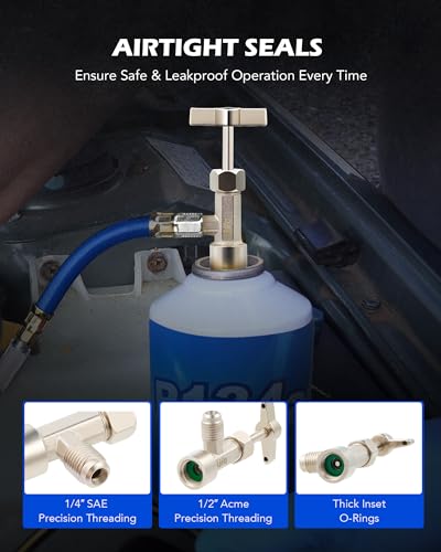 OMT R134a Self-Sealing Can Tap Valve with Tank Adapter and - Product Imagery