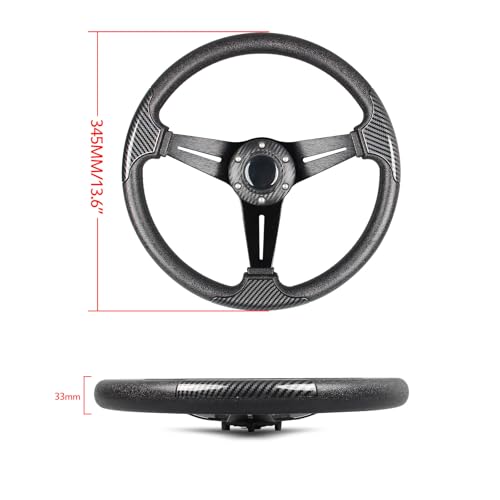 13.8" Golf Cart Steering Wheel wiith Carbon Fiber Grip Leaher - Product Imagery