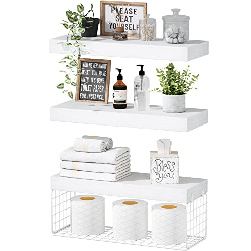 QEEIG Bathroom Shelves Over Toilet Wall Mounted (White, Set of - Product Imagery