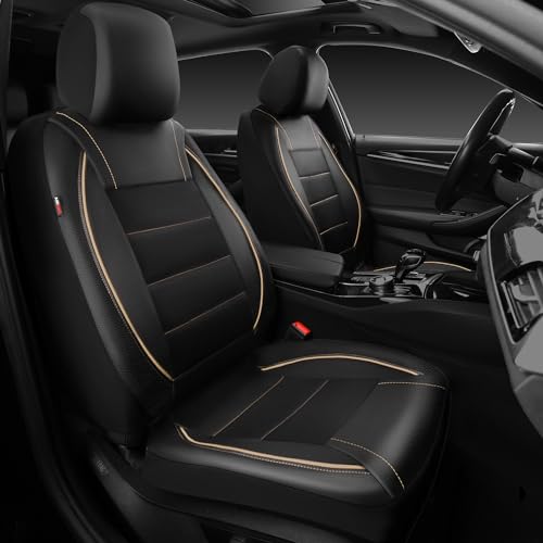 CAR PASS Universal FIT Piping Leather Two Front Seat Covers, - Product Imagery