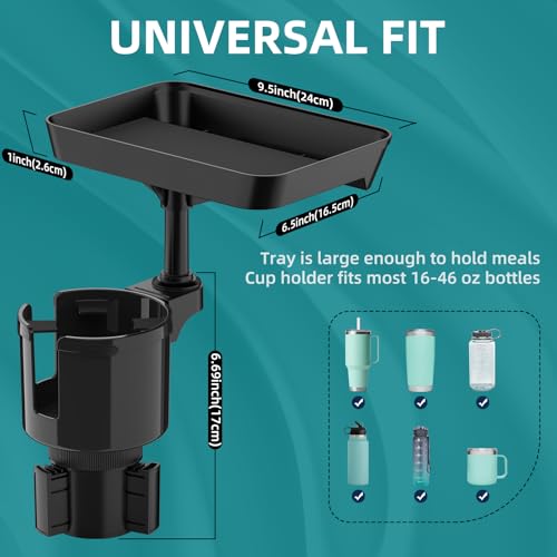 TYKOR Car Cup Holder Tray, 9.5" Car Food Tray Table for Eating - Product Imagery