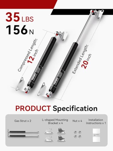 Vepagoo 20in 35lb/156N Gas Struts for Window with Brackets, 2 - Product Imagery