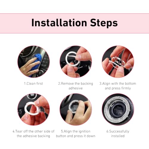 2PCS Car Push Start Button Cover Ring, Diamond Rhinestone Push - Product Imagery