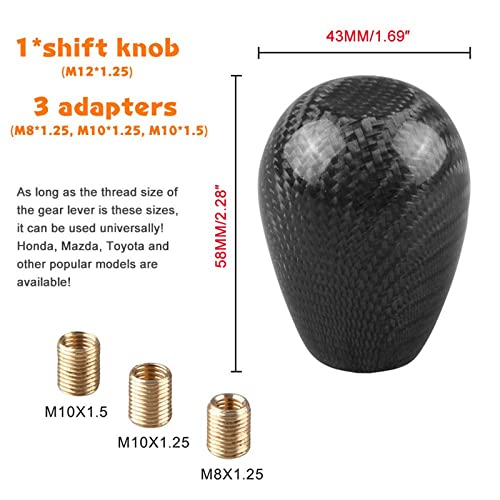 RYANSTAR Carbon Fiber Shift Knob with Adapters Oval Ball Black - Product Imagery