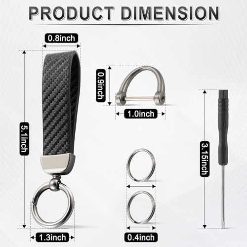 JUSTTOP Leather Keychain, Carbon Fiber Car Key Chain with - Product Imagery