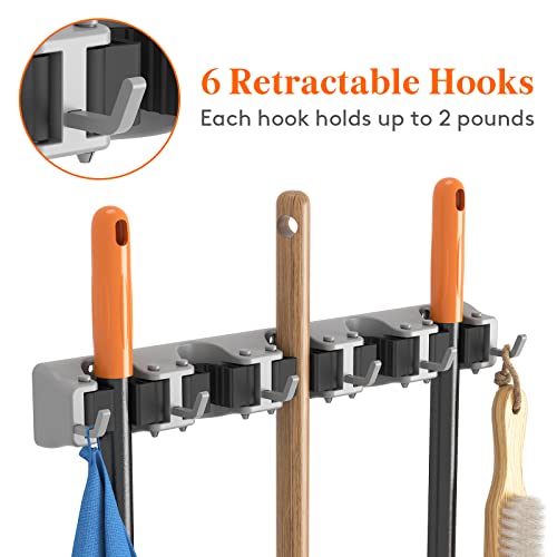 Lifewit Mop and Broom Holder Organizer Wall Hanging Mount, Gray, - Product Imagery