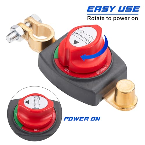 Spurtar Top Post Auto Battery Disconnect Switch 12V-48V, Red - Product Imagery