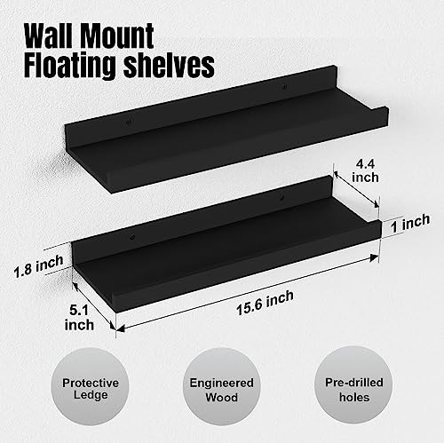 Boswillon Floating Shelves Set of 2, Small Wall Shelf with Lip, - Product Imagery