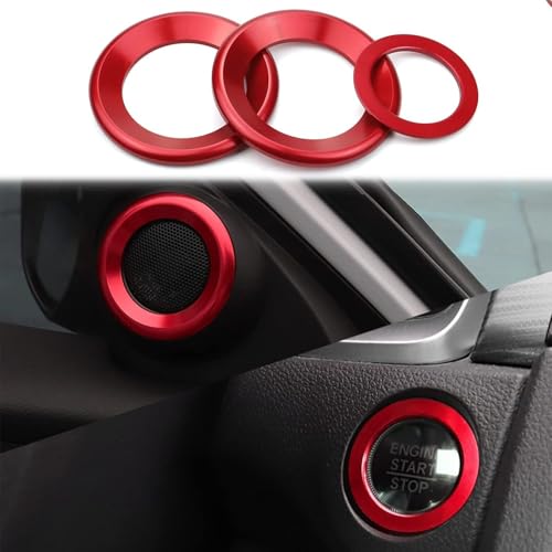 5-Pc Aluminum Knob Trim Kit for Honda Civic 2016-2021, Red - Product Imagery